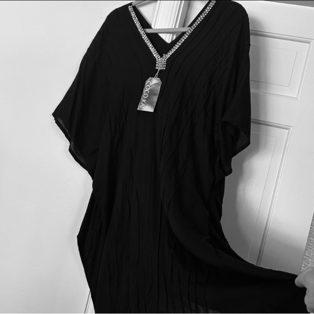 Swim Coverup V-Neck Embellishments Coverup Dress Black Coco Kai NEW - Picture 12 of 15